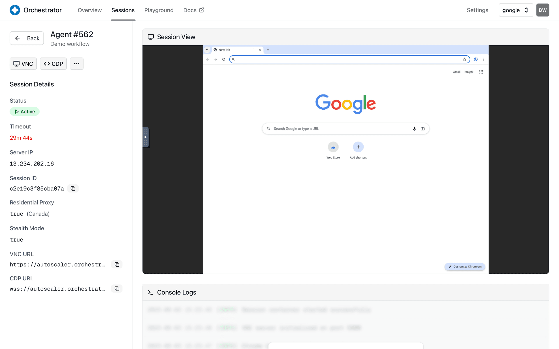 Browser Interface Demo